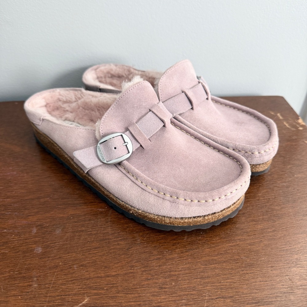 Birkenstock Buckley Clogs Sz 40 9 Lavender Blush Suede Shearling Moccasin Mule